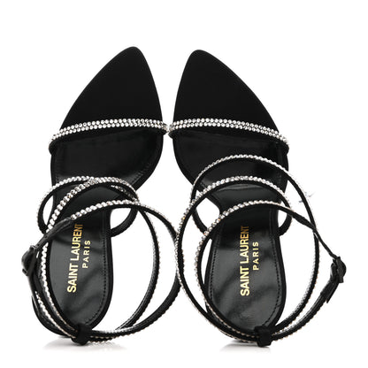 Saint Laurent Crepe Satin Crystal Satine 110 Sandals 36 Black 2 of 9