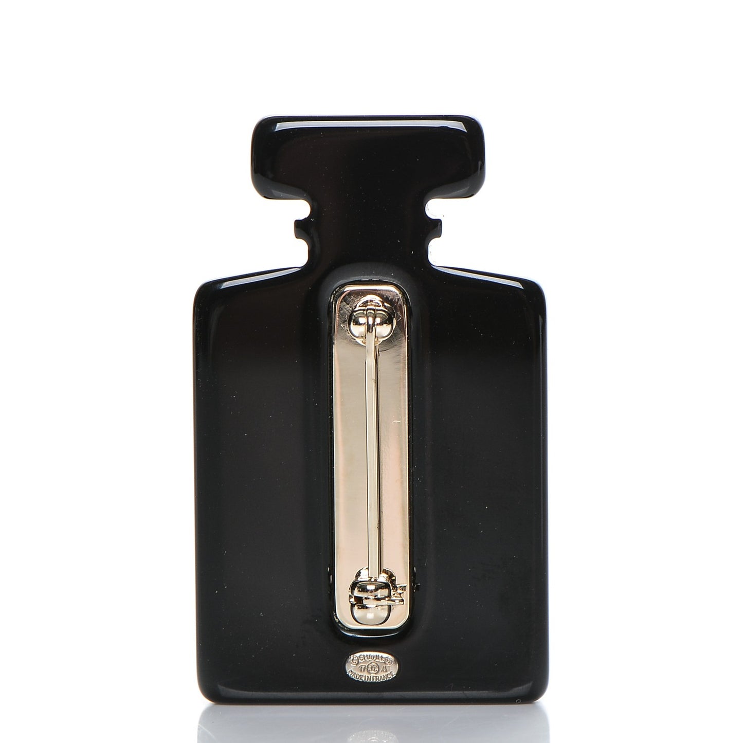 Resin Strass Perfume Bottle CC Brooch Black Gold