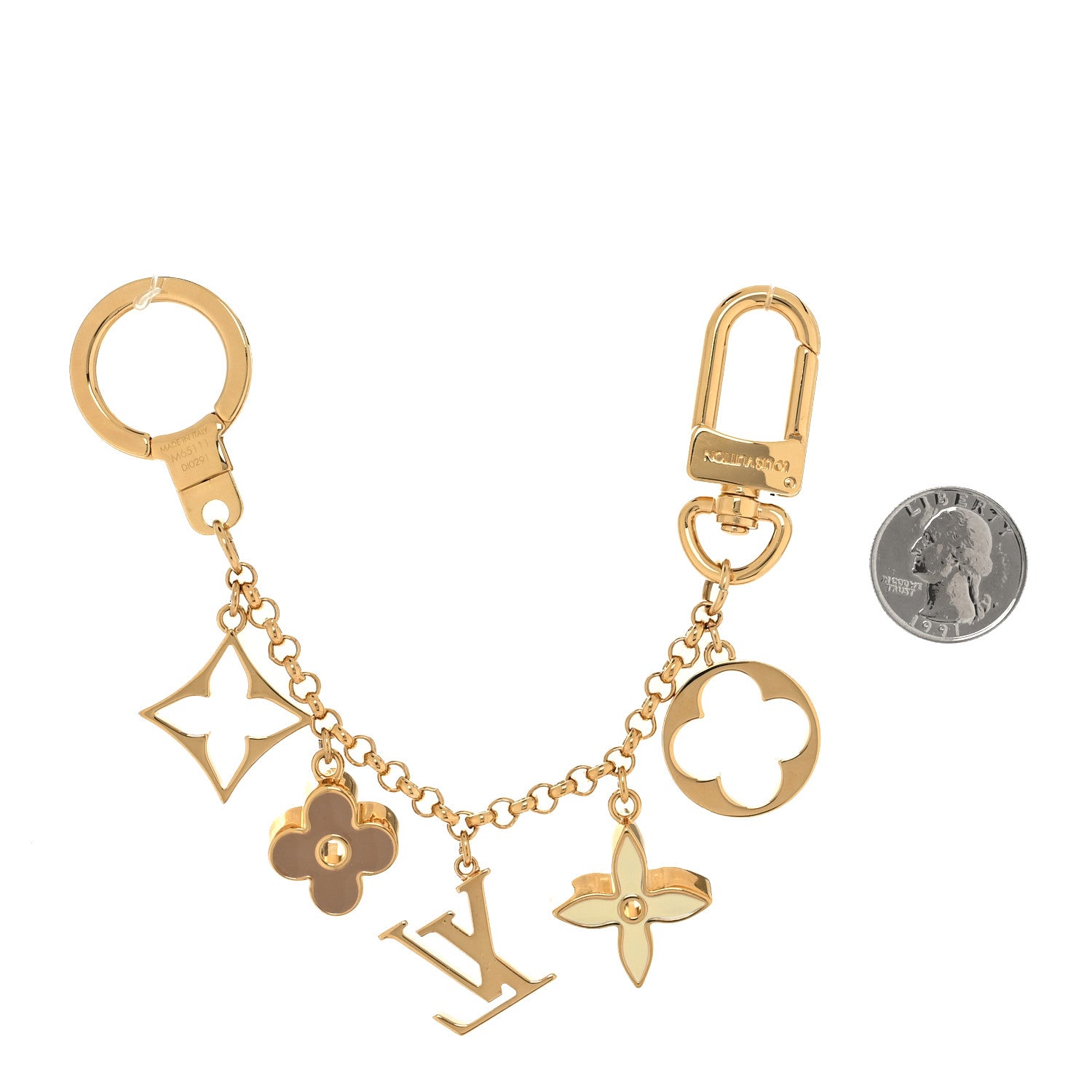 Louis Vuitton Brass Enamel Fleur De Monogram Bag Charm Chain Gold 2 of 4