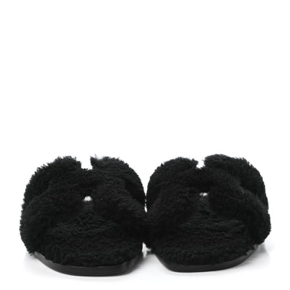 Hermes Woolskin Oran Sandals 37 Black 2 of 4