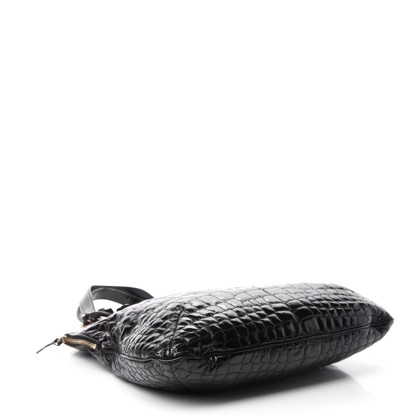 Patent Crocodile Embossed Tribute Tote Black