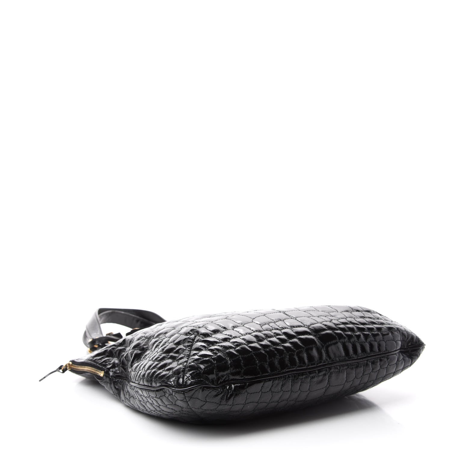 Saint Laurent Patent Crocodile Embossed Tribute Tote Black 4 of 14