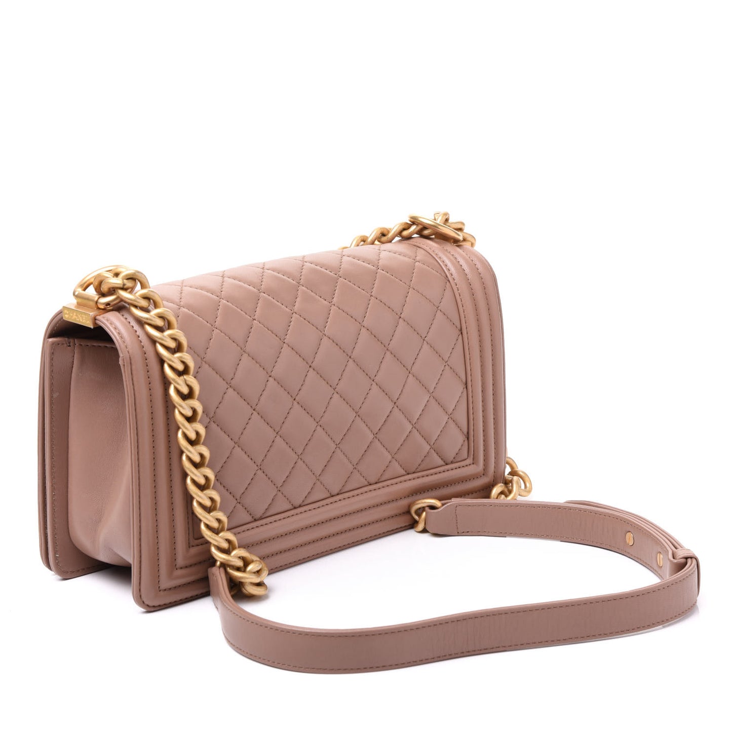 Lambskin Quilted Medium Boy Flap Beige