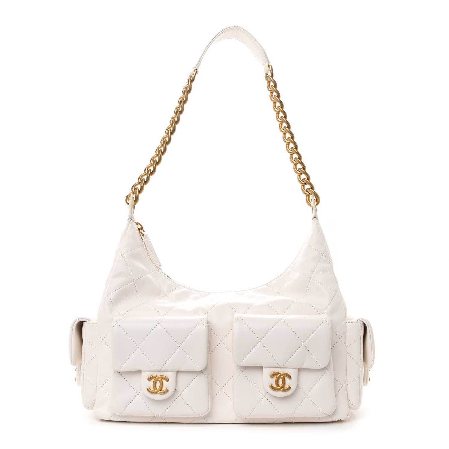 Chanel Shiny Lambskin Quilted Trendy Pockets Hobo White 1 of 11