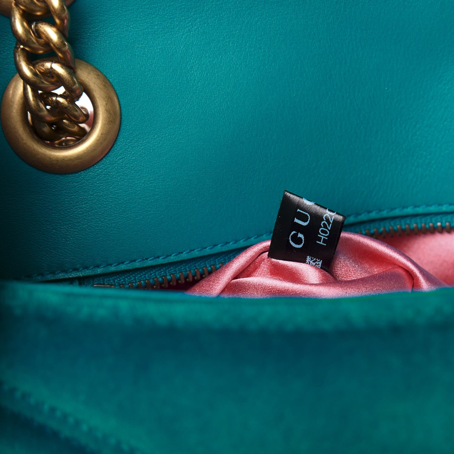 Gucci Velvet Matelasse Small GG Marmont Shoulder Bag Pavone Cyan 9 of 13