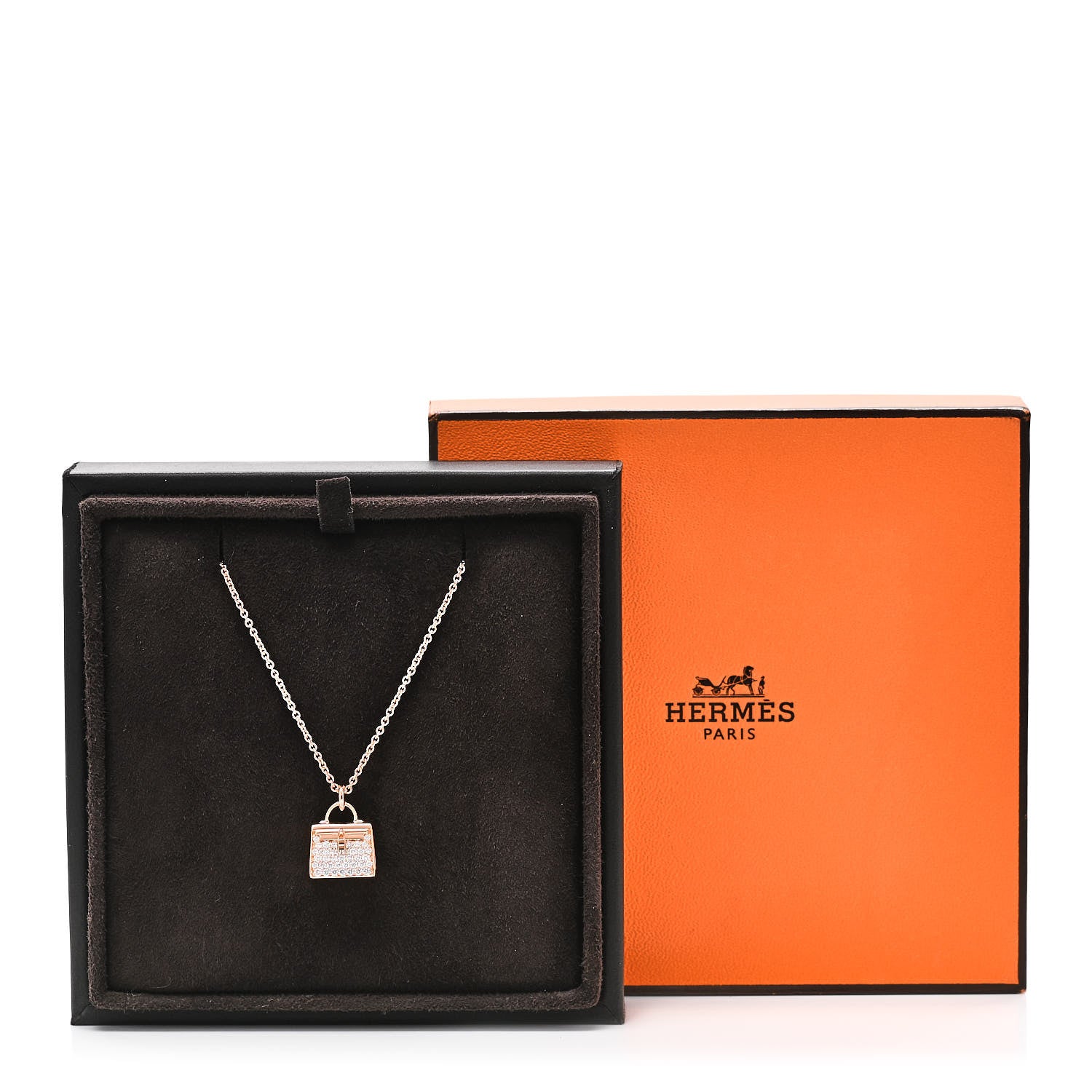 Hermes 18K Rose Gold Diamond Kelly Amulettes Pendant Necklace 5 of 5