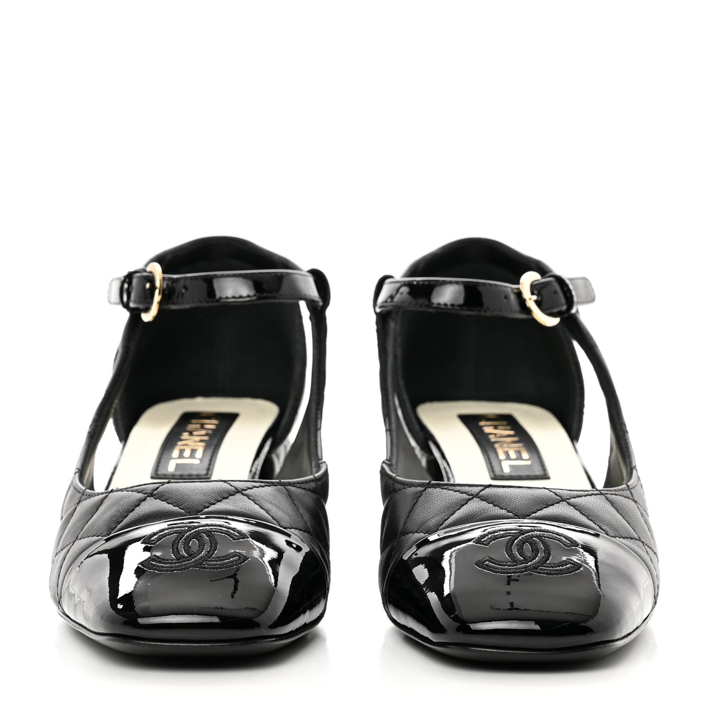Lambskin Patent Quilted Cap Toe Mary Jane Flats 37 Black