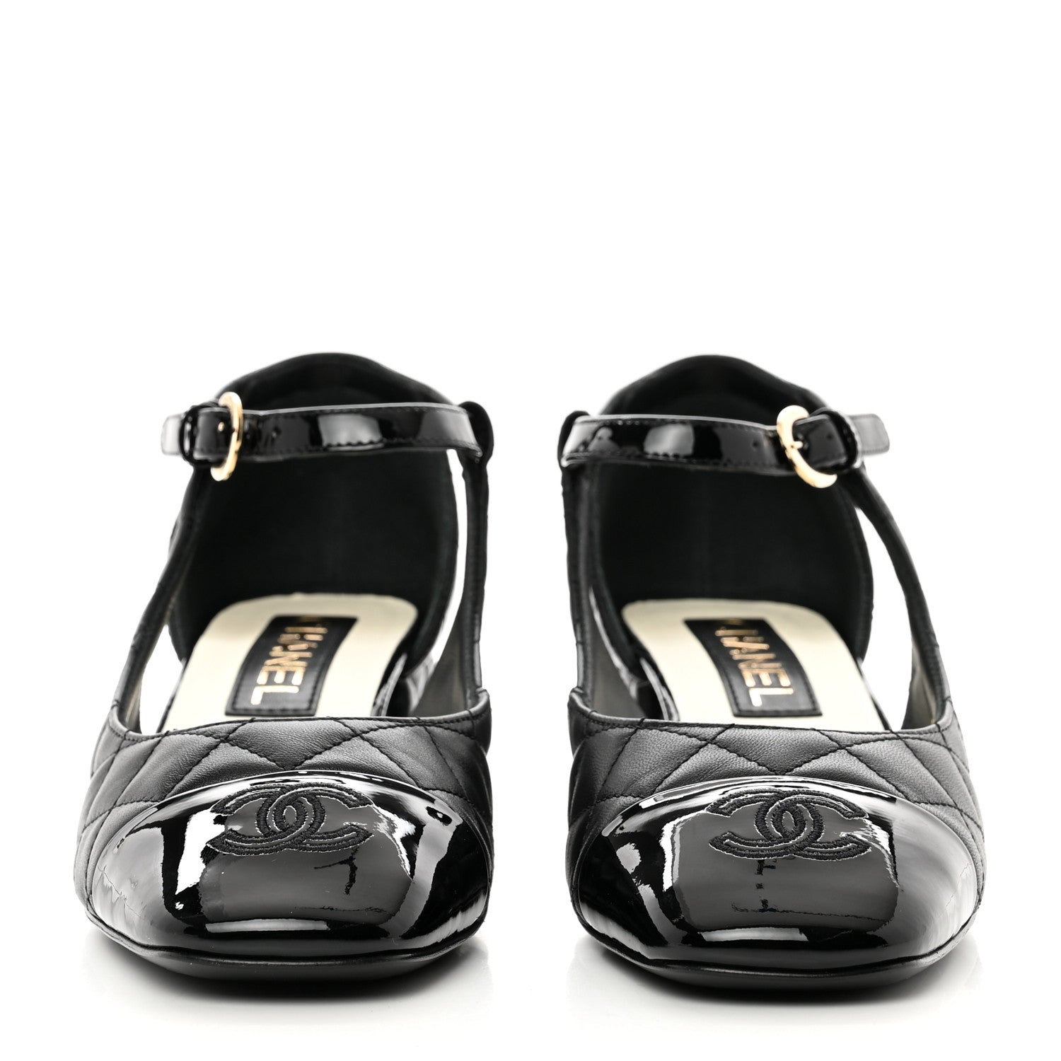 Chanel Lambskin Patent Quilted Cap Toe Mary Jane Flats 37 Black 2 of 8