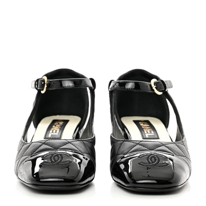 Chanel Lambskin Patent Quilted Cap Toe Mary Jane Flats 37 Black 2 of 8