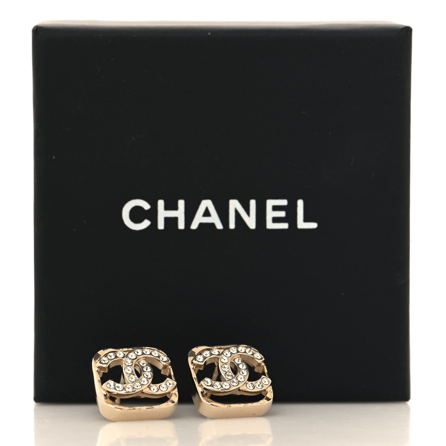Chanel Crystal Square CC Earrings Gold 5 of 5