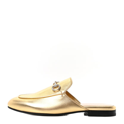 Gucci Nappa Silk Crystal Horsebit Womens Princetown Slippers 36.5 Gold 1 of 10
