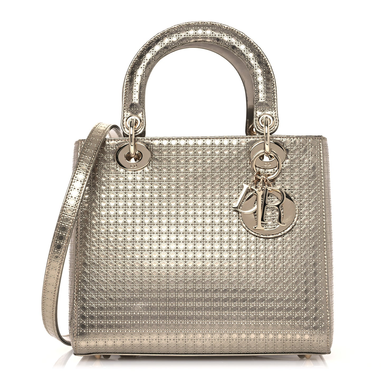 Metallic Patent Micro-Cannage Medium Lady Dior Champagne