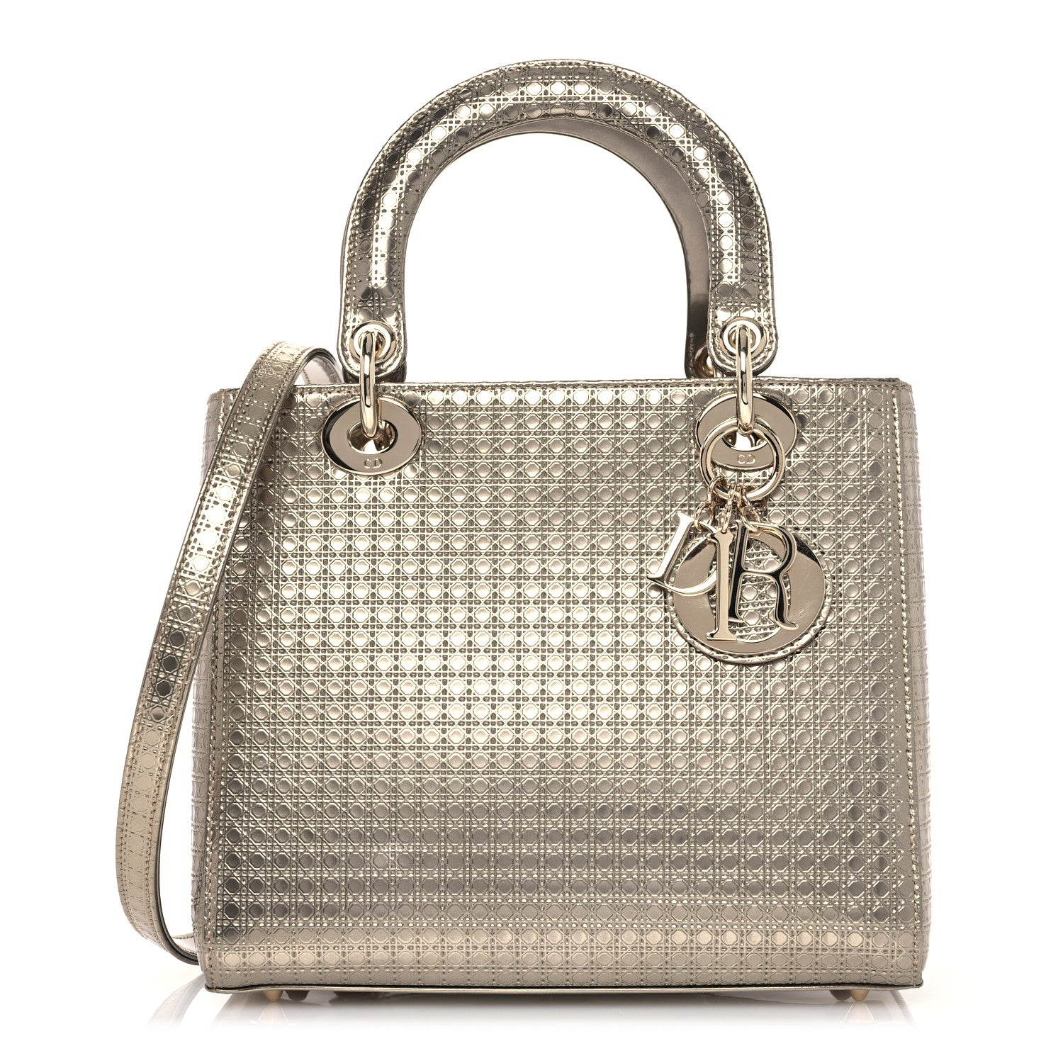 Christian Dior Metallic Patent Micro-Cannage Medium Lady Dior Champagne 1 of 14
