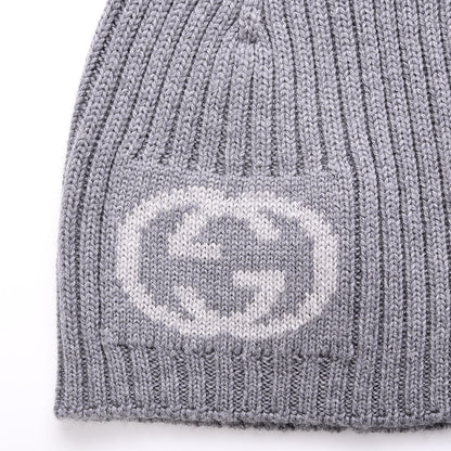 Gucci Wool Tricot Interlocking G Sirio Beanie Hat Grey 4 of 5