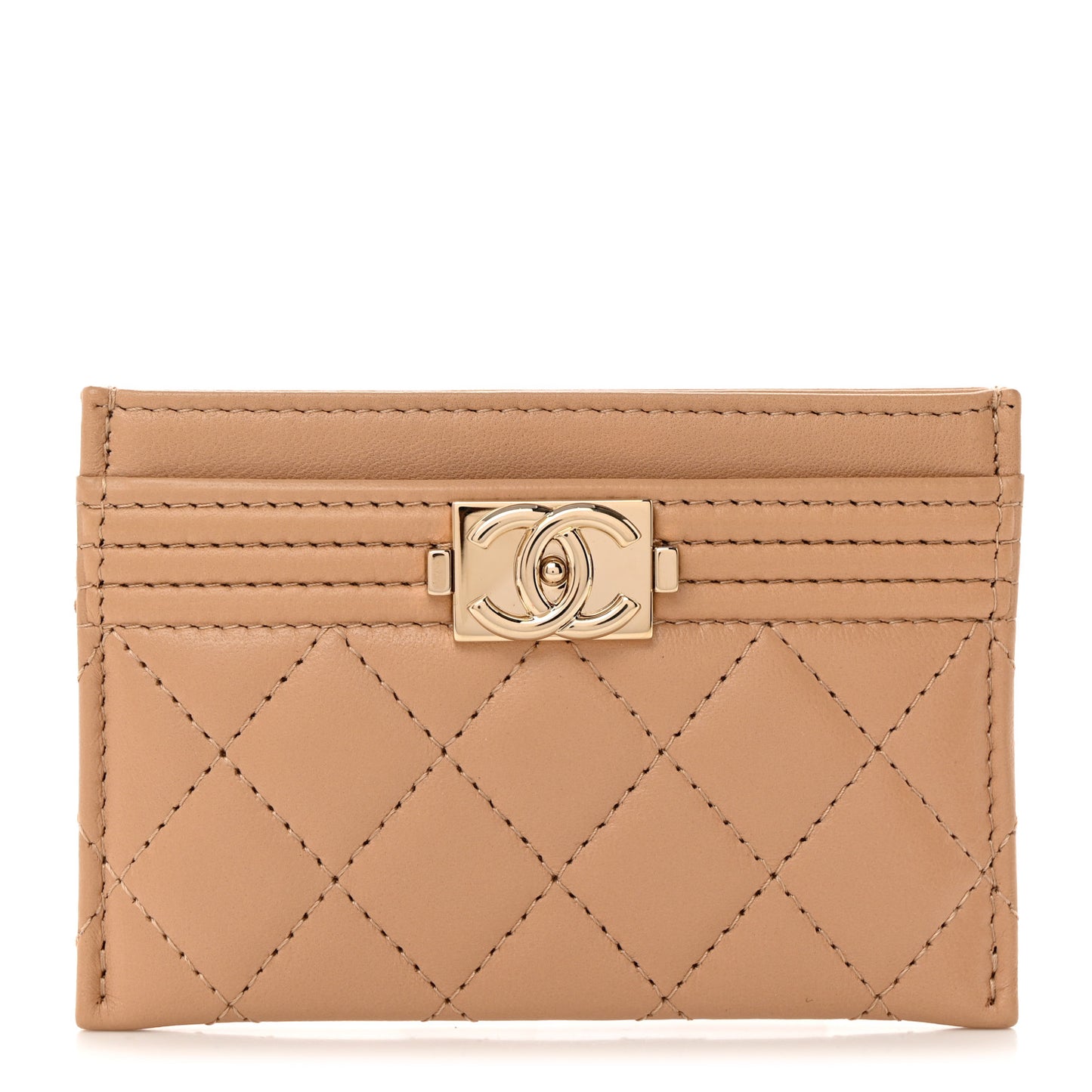 Lambskin Quilted Boy Card Holder Beige