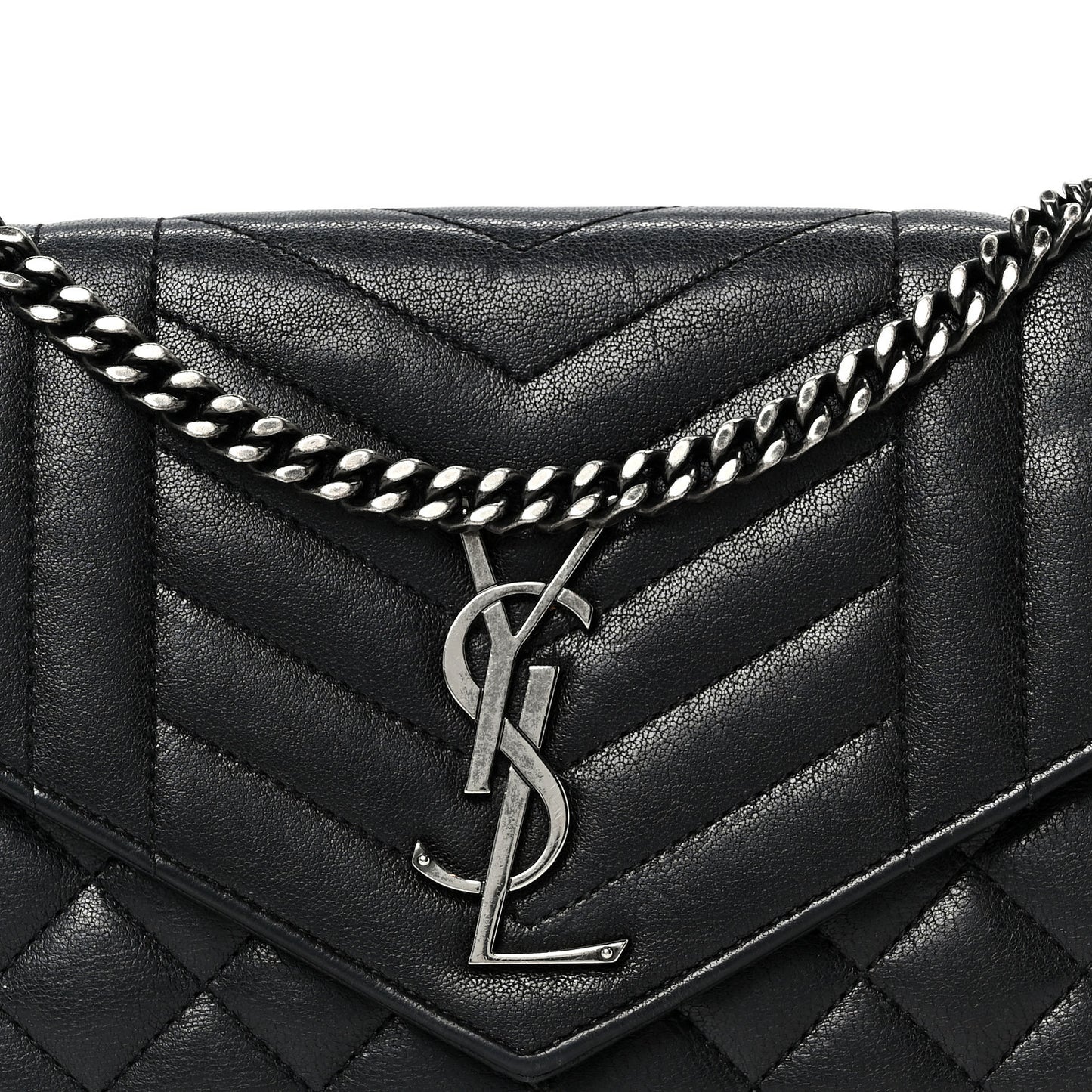 Sheepskin Tri-Quilt Monogram Envelope Chain Wallet Black
