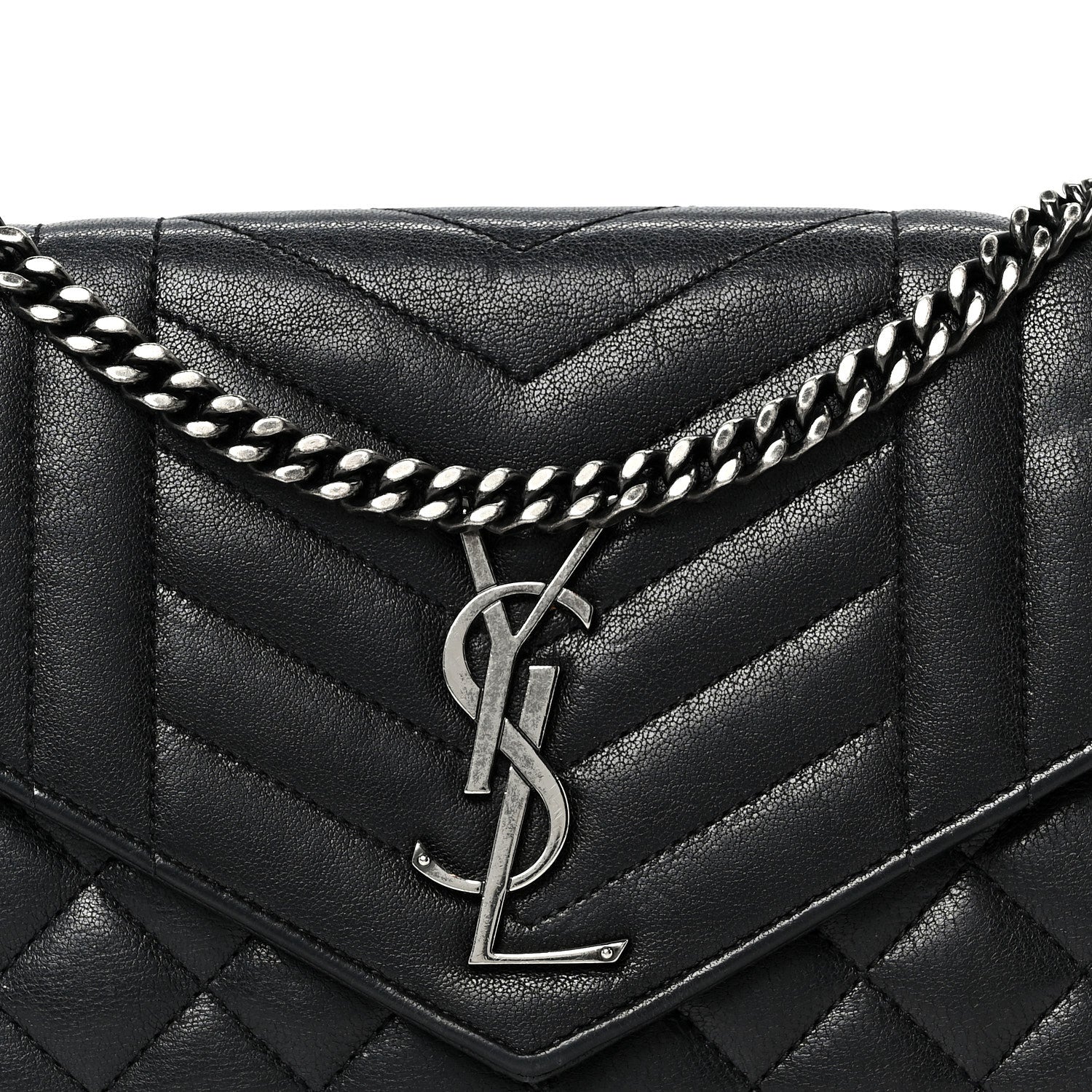 Saint Laurent Sheepskin Tri-Quilt Monogram Envelope Chain Wallet Black 7 of 9