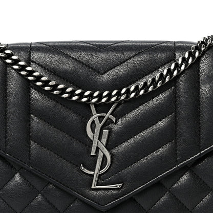 Saint Laurent Sheepskin Tri-Quilt Monogram Envelope Chain Wallet Black 7 of 9