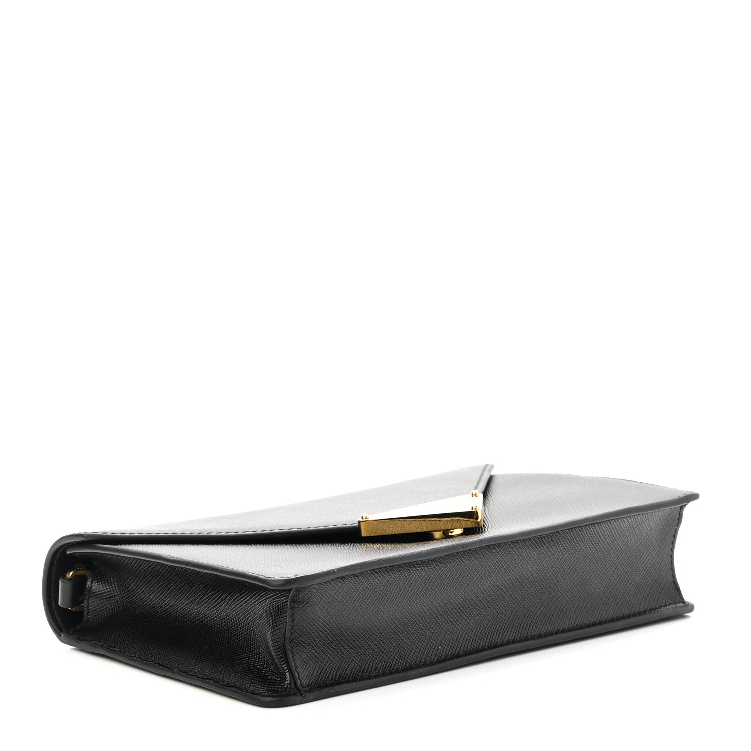 Prada Saffiano Lux Metal Triangle Logo Mini Envelope Chain Shoulder Bag Black 4 of 8