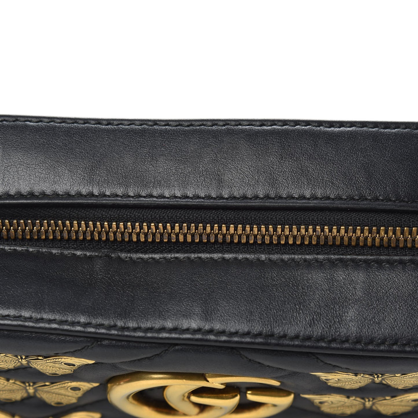 Calfskin Matelasse Animal Studs Small GG Marmont Chain Shoulder Bag Black