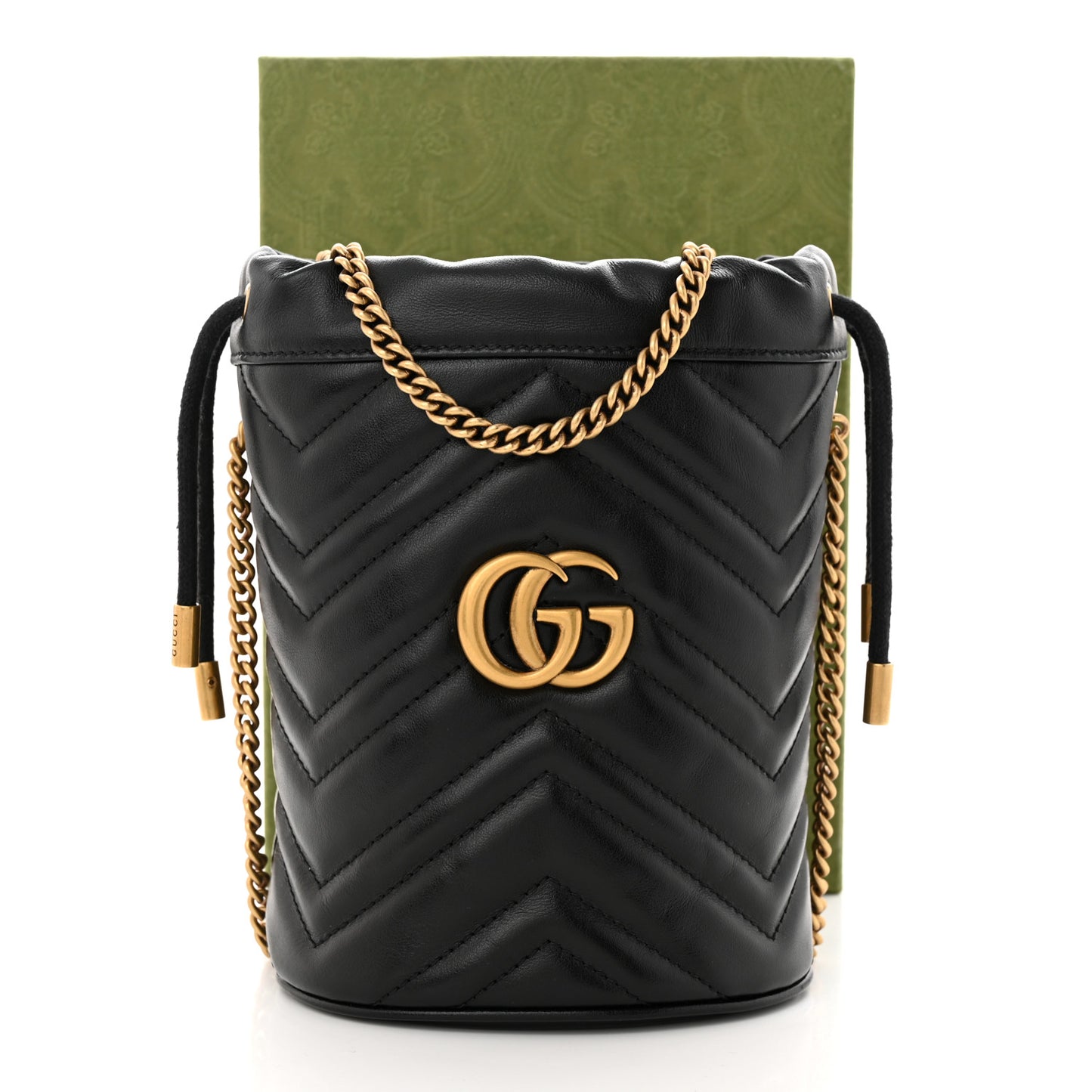 Calfskin Matelasse Mini GG Marmont 2.0 Bucket Bag Black