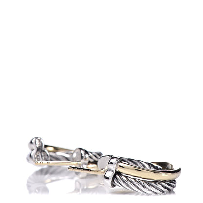 David Yurman Sterling Silver 18K Yellow Gold 17mm Crossover Cable Hoop Earrings 3 of 4