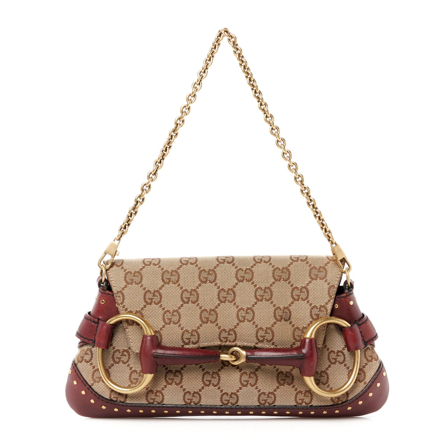Monogram Studded Small Horsebit Clutch Bordeaux