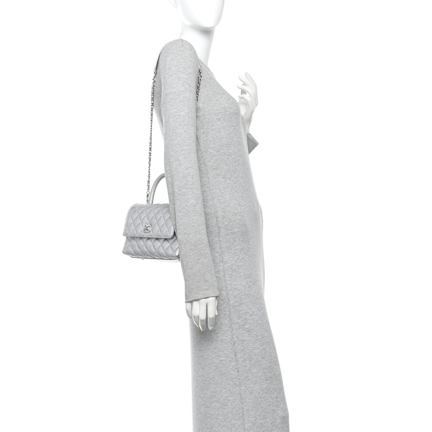 Metallic Caviar Quilted Mini Coco Handle Flap Silver