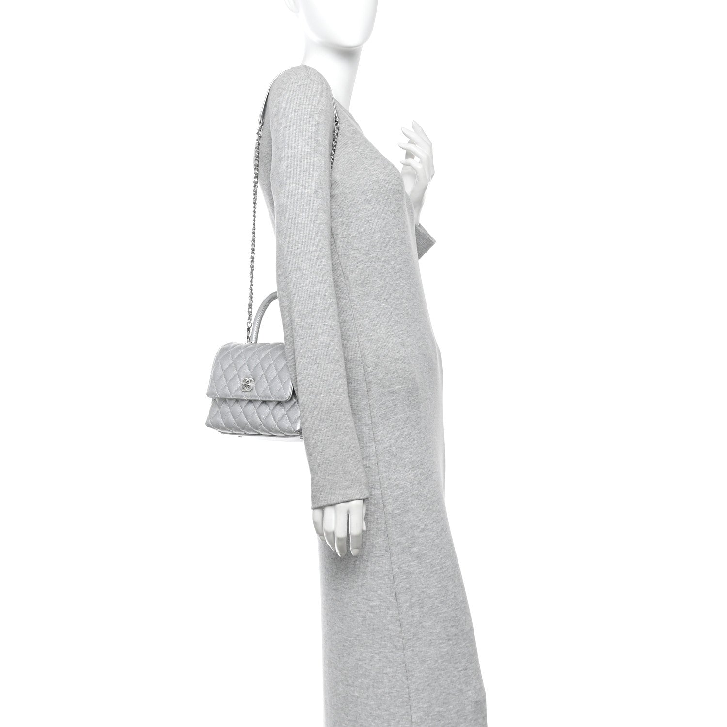Chanel Metallic Caviar Quilted Mini Coco Handle Flap Silver 2 of 10