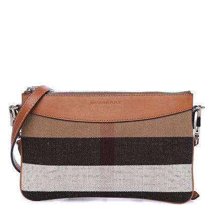 Burberry Mega Check Peyton Crossbody Clutch Bag Saddle Brown 1 of 12