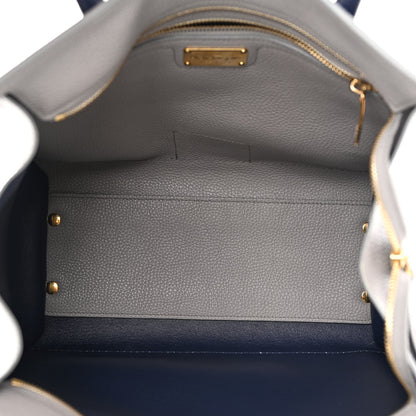 Salvatore Ferragamo Hammered Calfskin Double Handle Medium Amy Tote Grey Navy 5 of 14