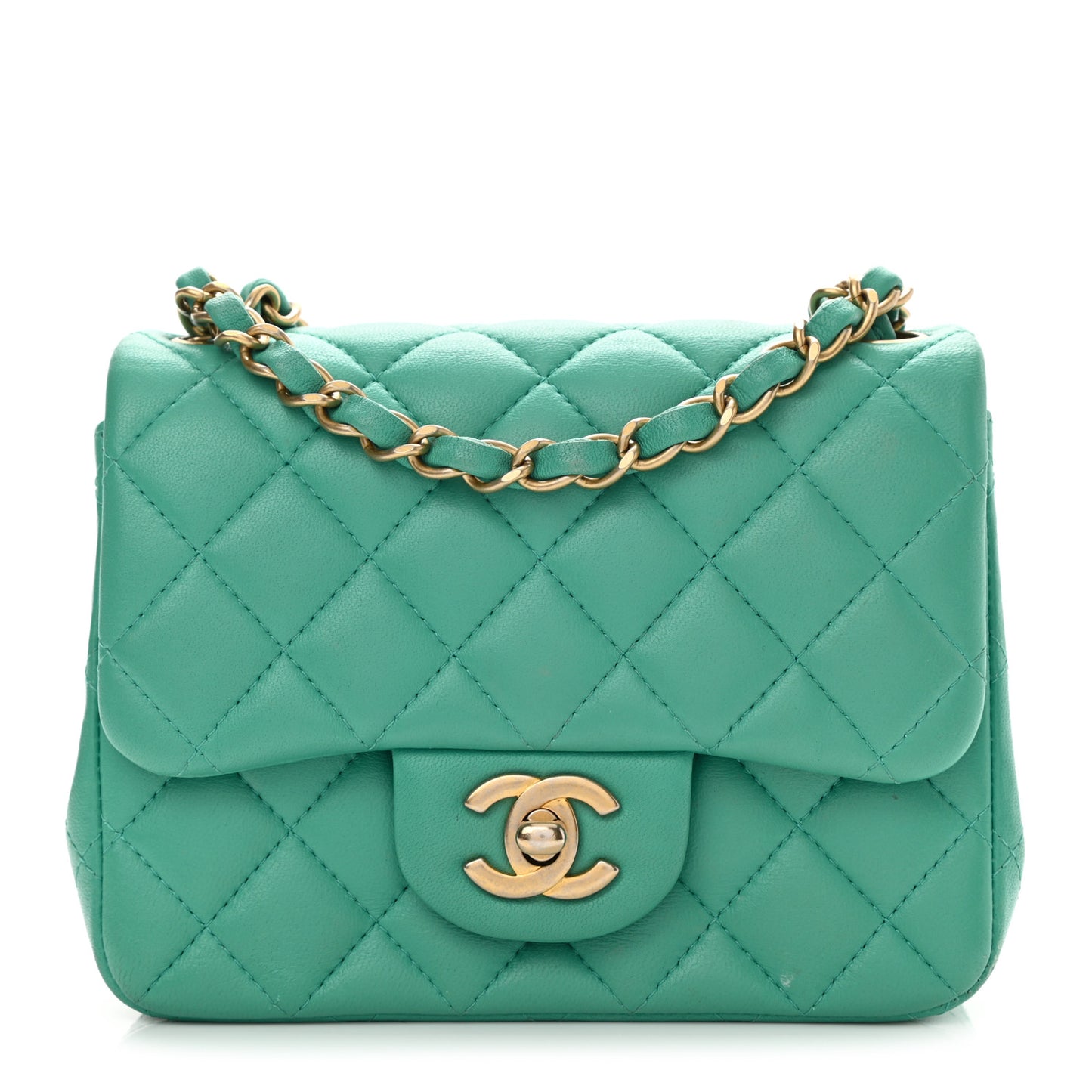 Lambskin Quilted Mini Square Flap Green