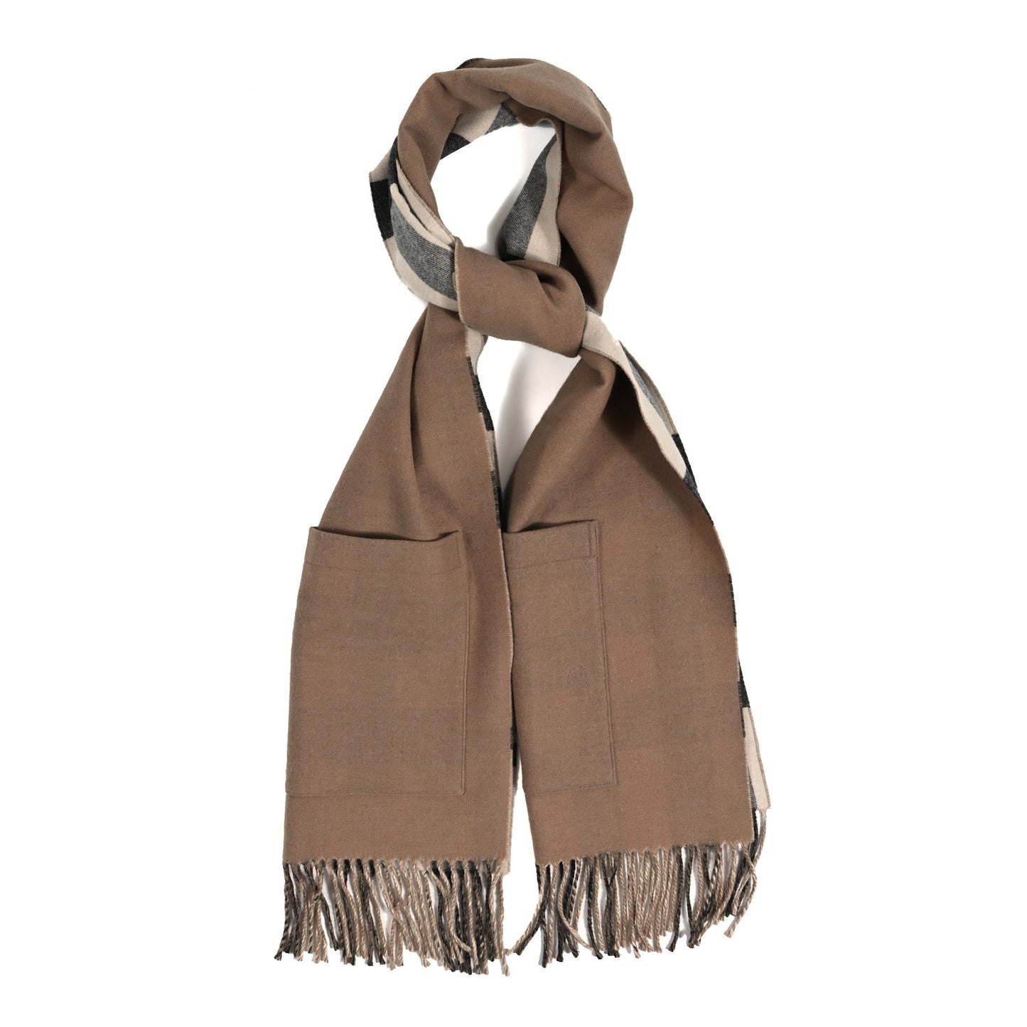 Check Reversible Fringe Scarf Beige