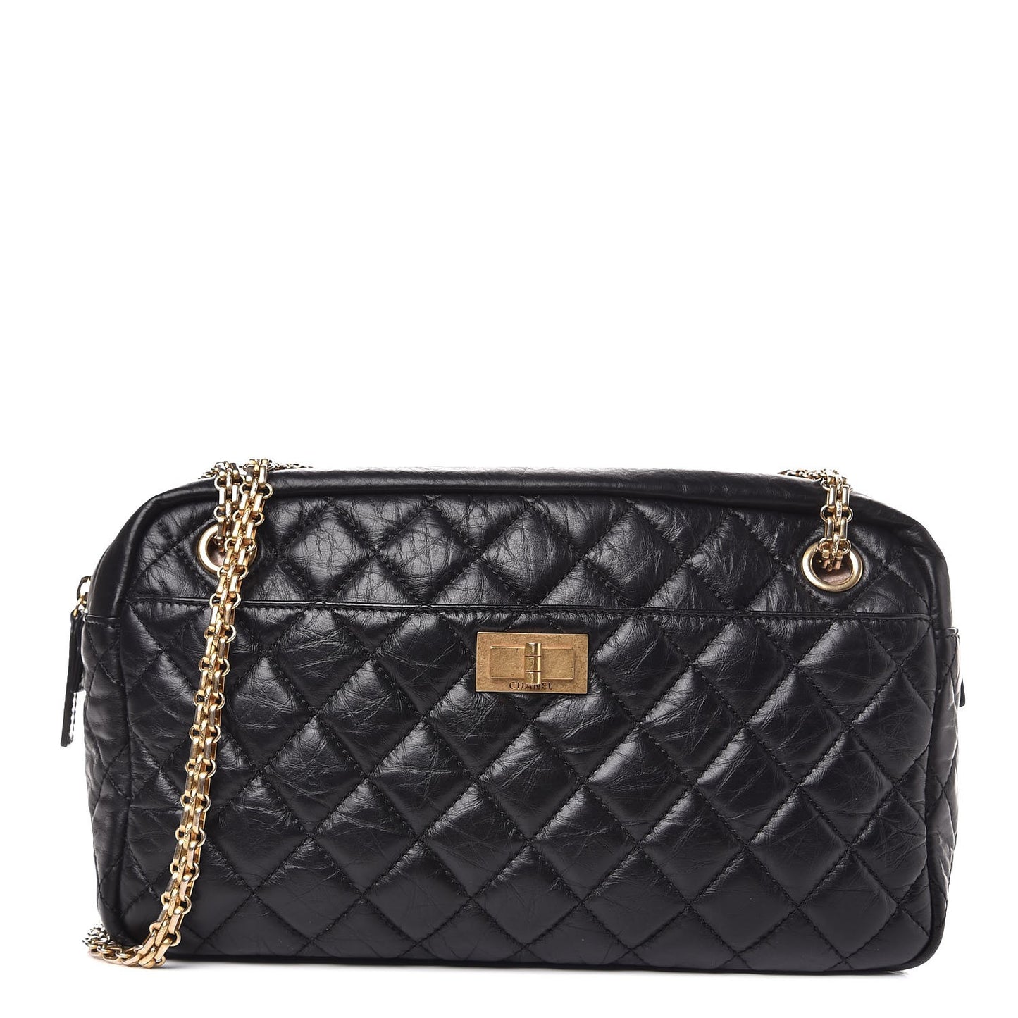 Aged Calfskin Quilted Medium Reissue Camera Case Black
