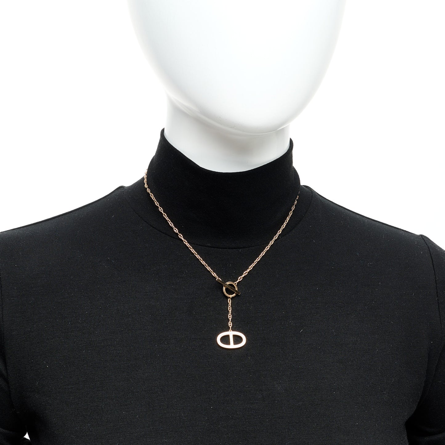 18K Rose Gold Diamond GM Chaine D'Ancre Contour Pendant Necklace ST