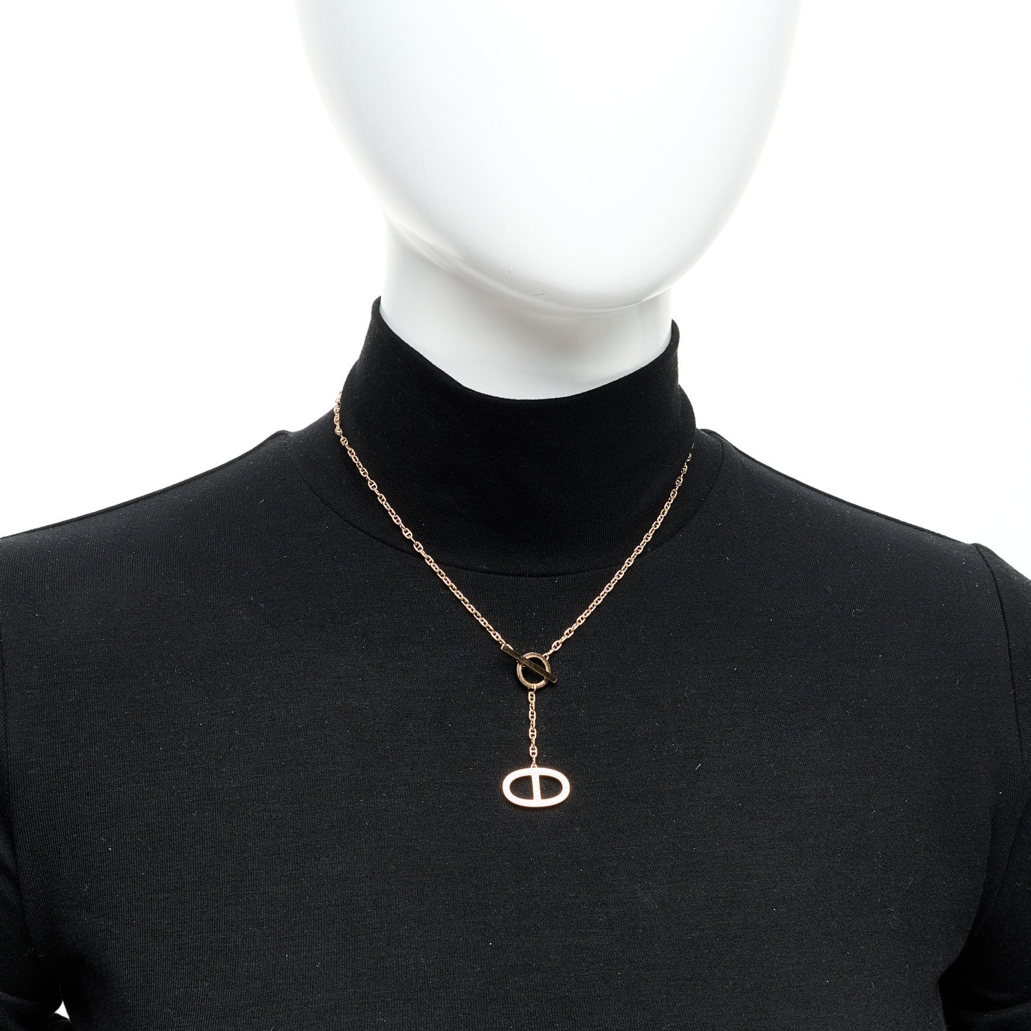 Hermes 18K Rose Gold Diamond GM Chaine D'Ancre Contour Pendant Necklace ST 7 of 7