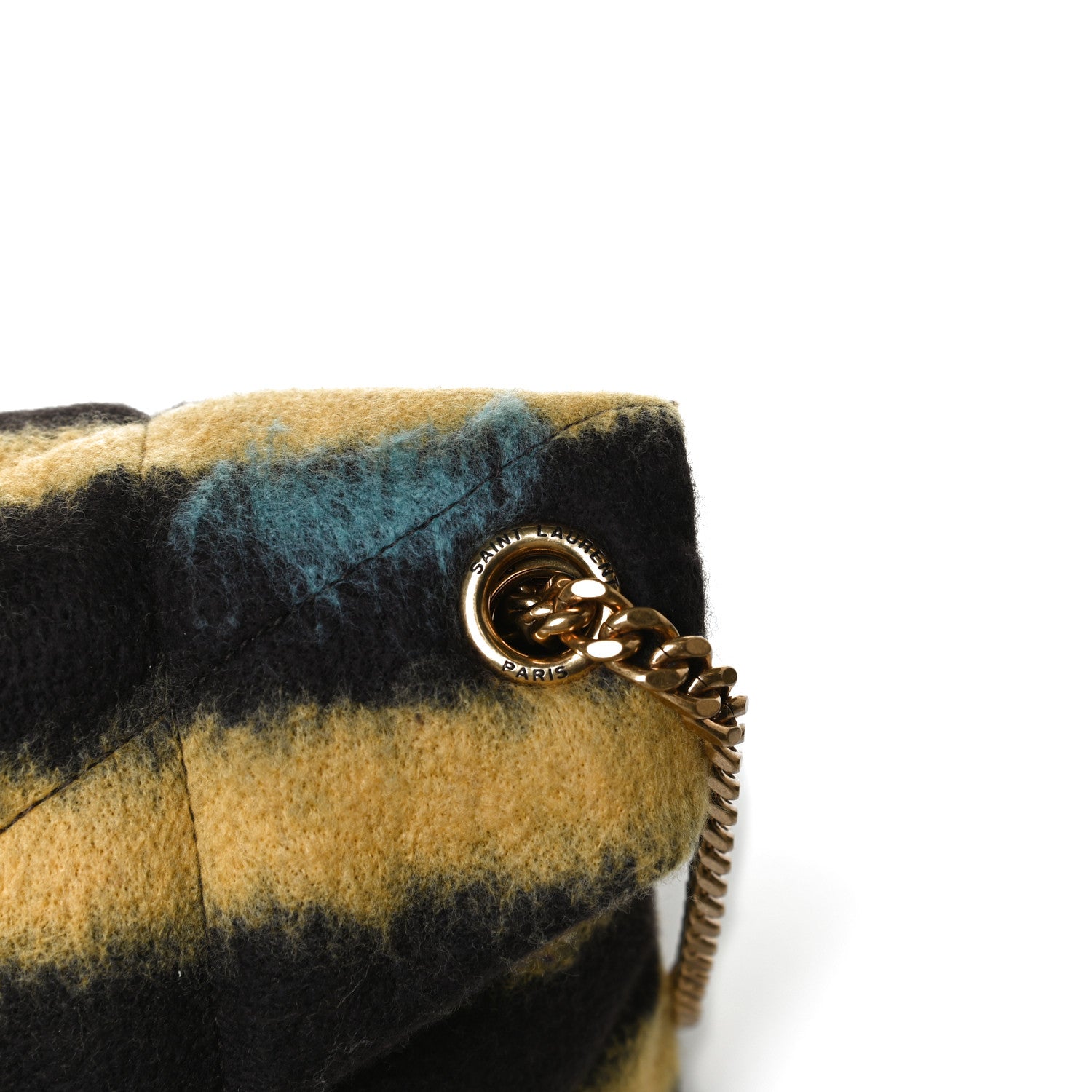 Saint Laurent Tie Dye Wool Quilted Small Loulou Puffer Monogram Chain Satchel Yellow Pacific Blue Dark Pecan 16 of 21