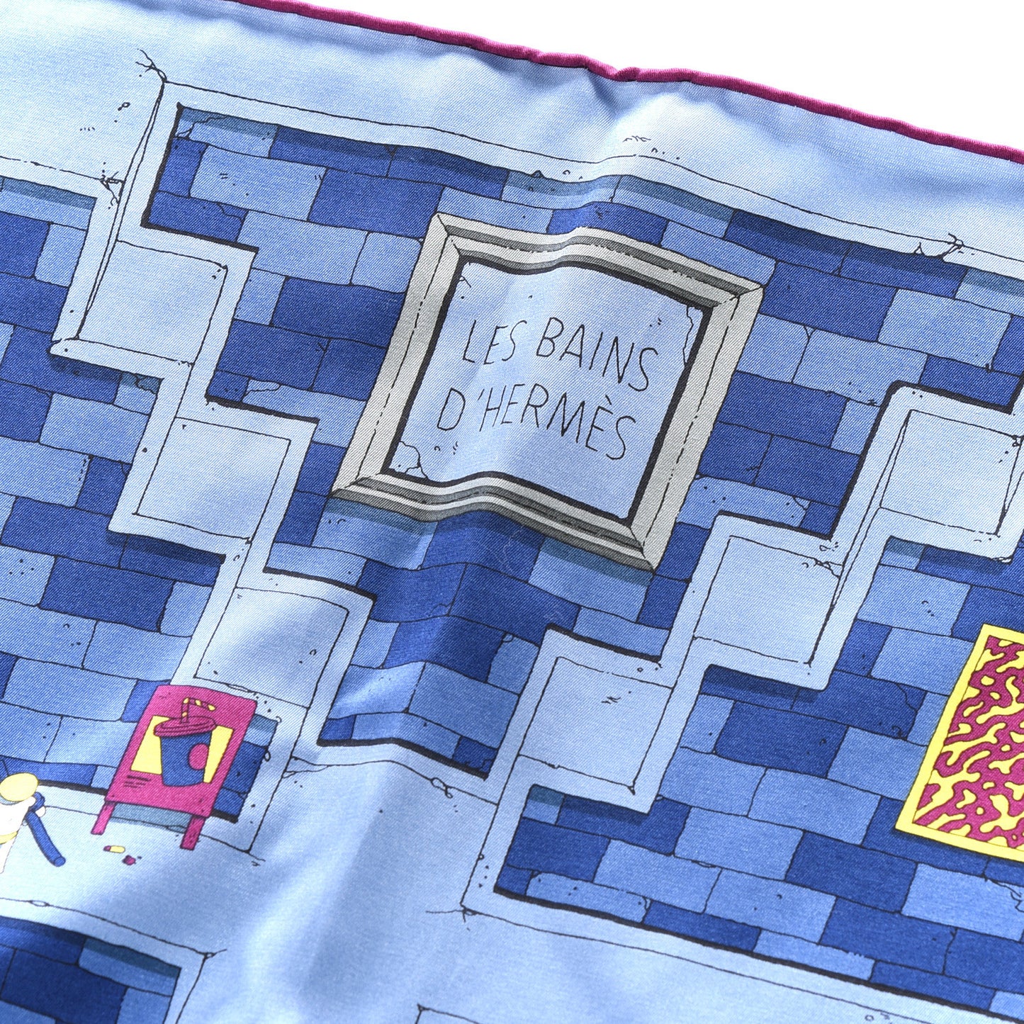 Silk Cotton Les Bains d'Scarf 100 Bleu Nuit Silex Magenta