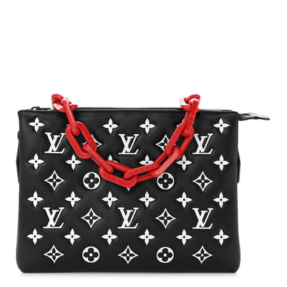 Louis Vuitton Lambskin Embossed Monogram Coussin PM Black White 1 of 10