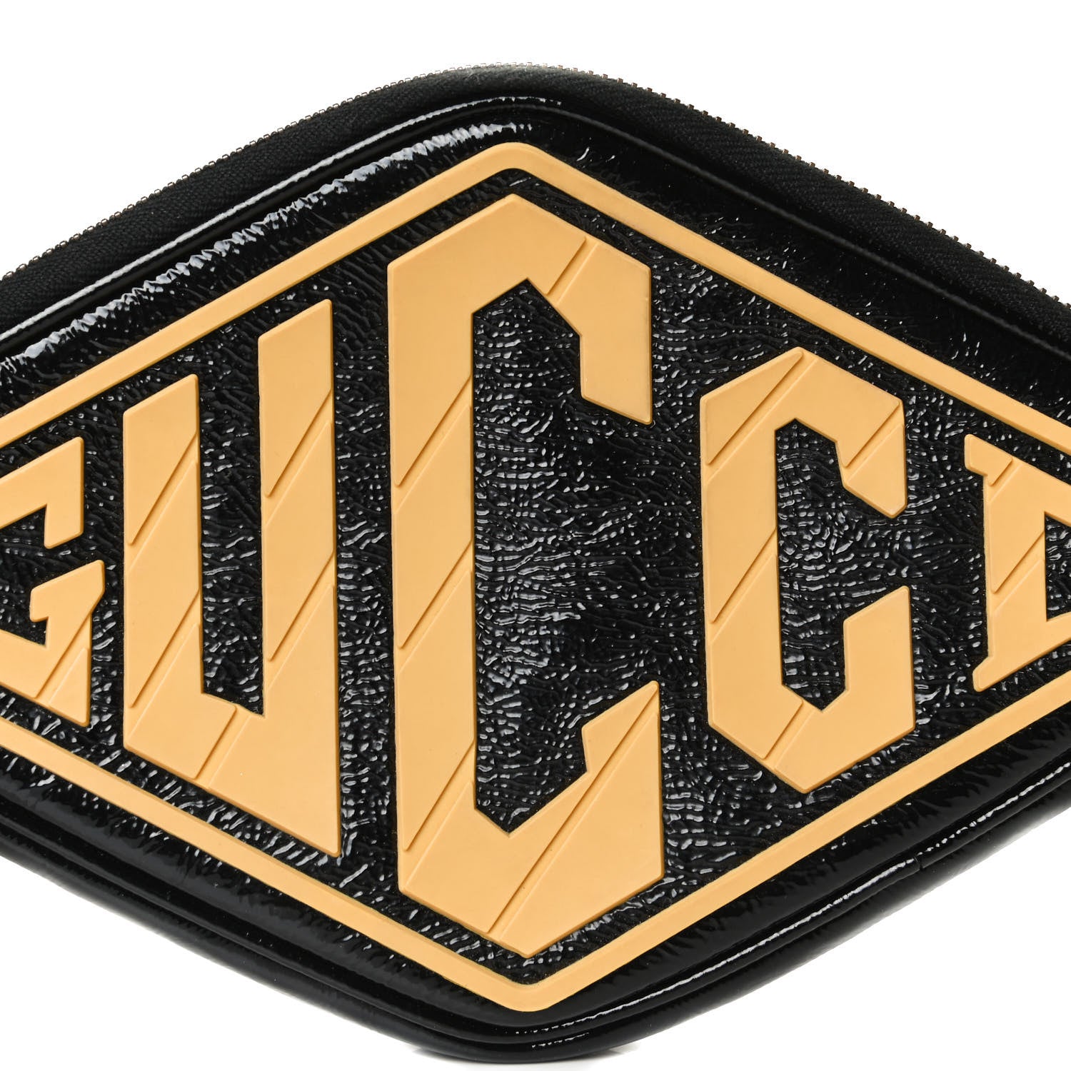Gucci Patent Rubber Game Patch Logo Wrist Bag Black 13 of 15