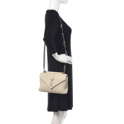 Saint Laurent Sheepskin Matelasse Chevron Monogram Medium College Bag Dove White 2 of 9