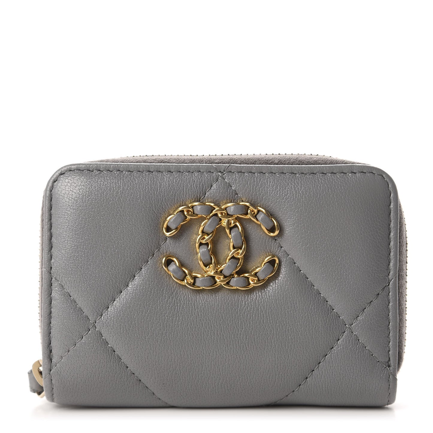 Goatskin Quilted 19 Zip Around Coin Purse Wallet Gray
