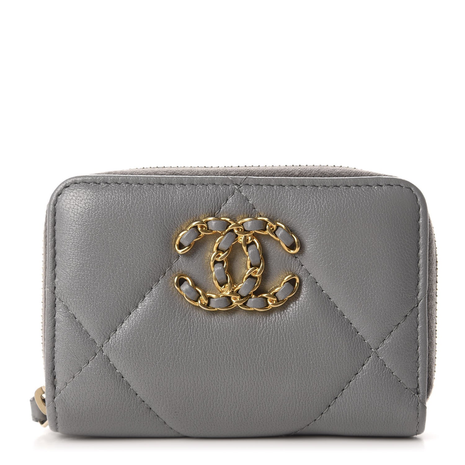 Chanel Goatskin Quilted 19 Zip Around Coin Purse Wallet Gray 1 of 7