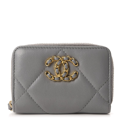 Chanel Goatskin Quilted 19 Zip Around Coin Purse Wallet Gray 1 of 7