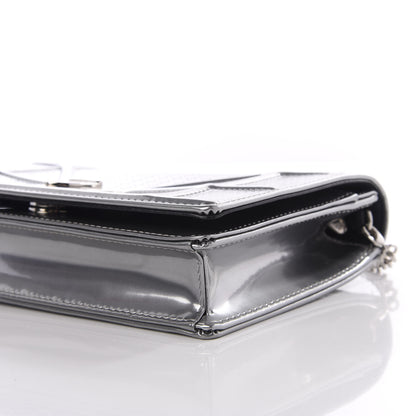 Christian Dior Metallic Patent Micro-Cannage Diorama Wallet on Chain Pouch Silver 7 of 9