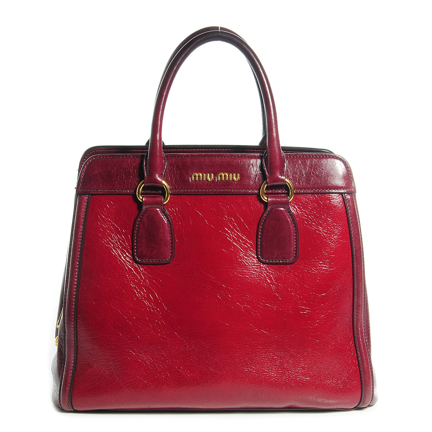 Miu Miu Vitello Shine Madras Tote Rubino 1 of 10