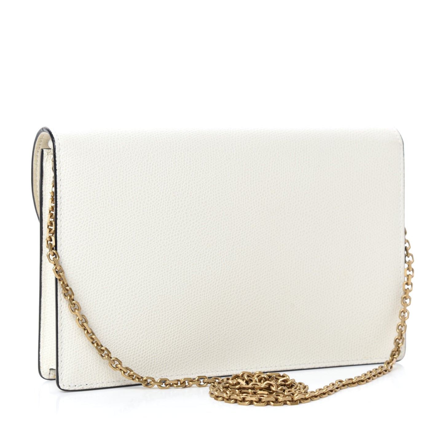Grained Calfskin Saddle Chain Pouch Off White