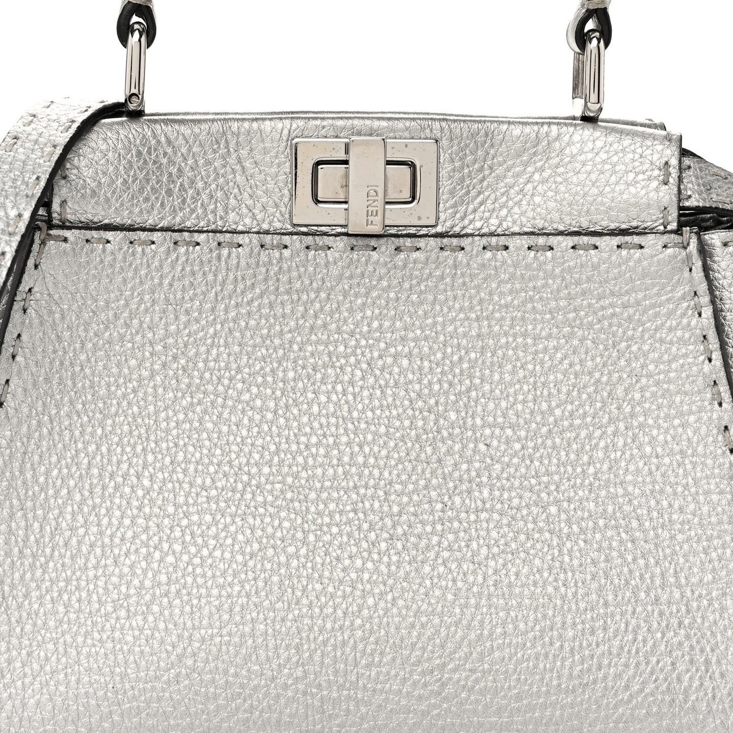 Cuoio Romano Lux Selleria Mini Peekaboo Iconic Satchel Argento