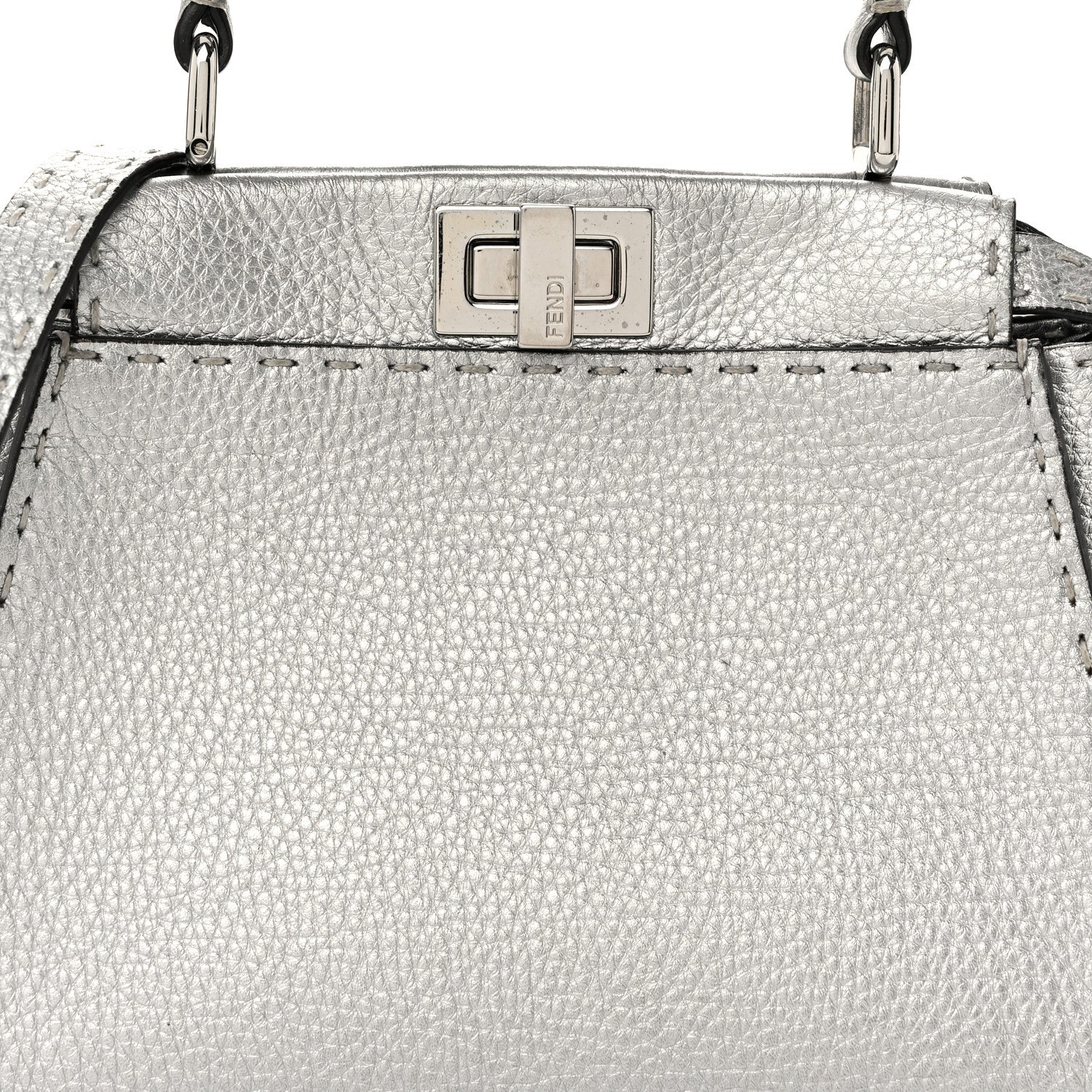 Fendi Cuoio Romano Lux Selleria Mini Peekaboo Iconic Satchel Argento 7 of 9