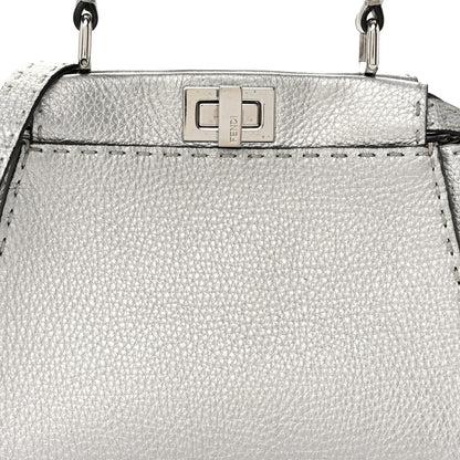Fendi Cuoio Romano Lux Selleria Mini Peekaboo Iconic Satchel Argento 7 of 9